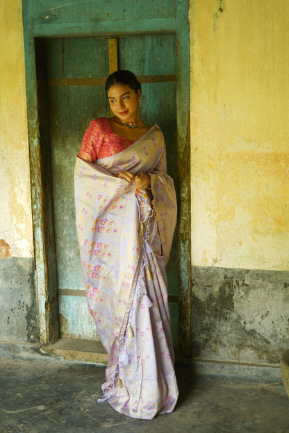 Lavender  Pure Soft Silk Saree With Twirling Blouse Piece