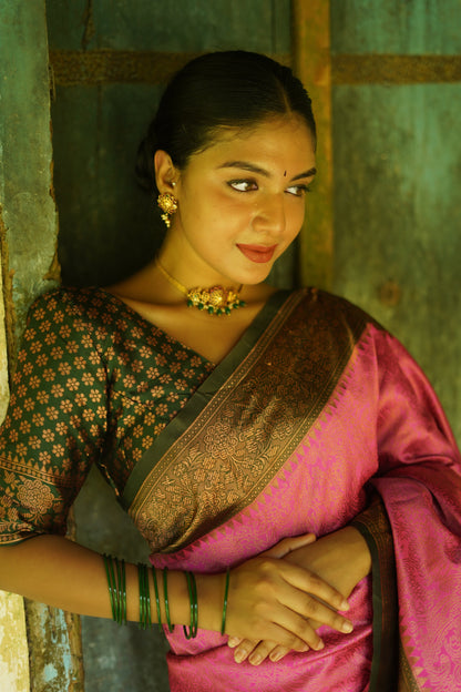 Pink Pure Soft Silk Saree With Twirling Blouse Piece