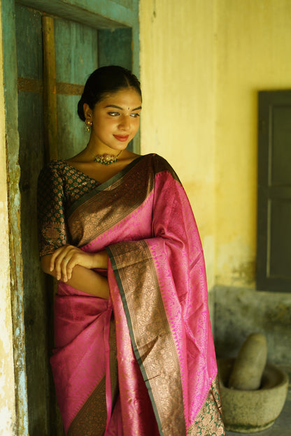 Pink Pure Soft Silk Saree With Twirling Blouse Piece