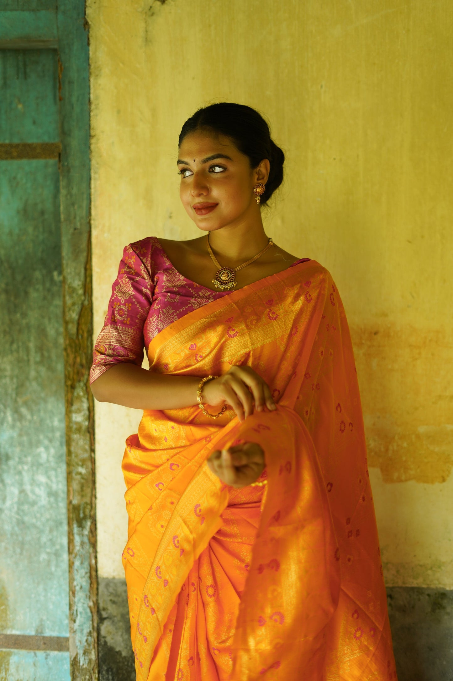 Yellow Pure Soft Silk Saree With Twirling Blouse Piece