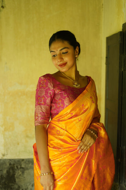 Yellow Pure Soft Silk Saree With Twirling Blouse Piece