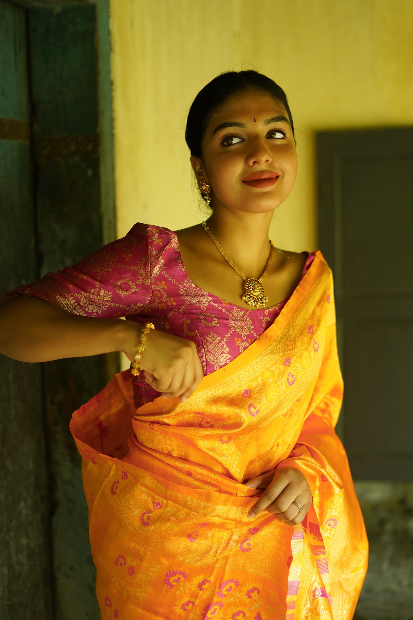 Yellow Pure Soft Silk Saree With Twirling Blouse Piece