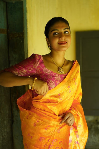 Yellow Pure Soft Silk Saree With Twirling Blouse Piece