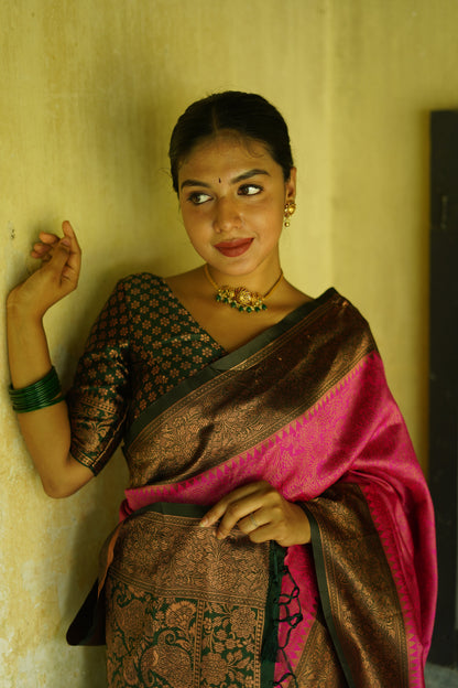 Pink Pure Soft Silk Saree With Twirling Blouse Piece