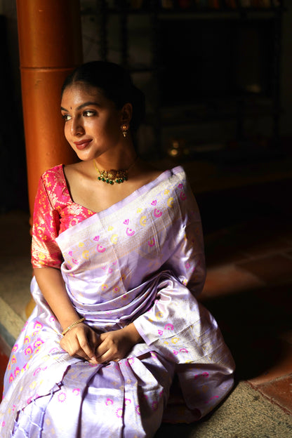 Lavender  Pure Soft Silk Saree With Twirling Blouse Piece