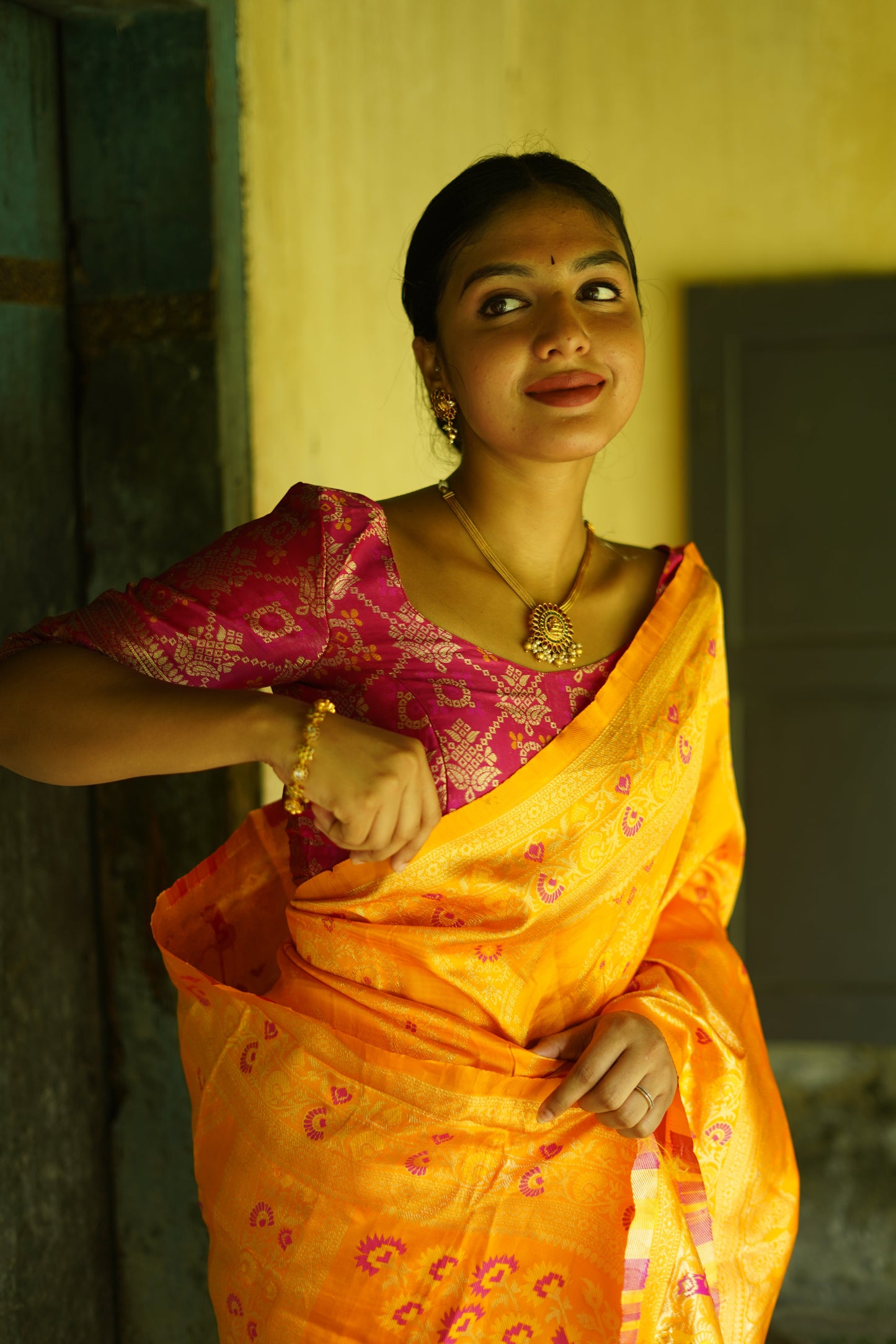 Yellow Pure Soft Silk Saree With Twirling Blouse Piece