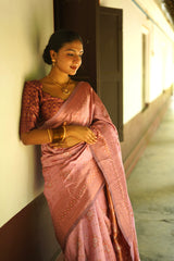 Baby Pink Pure Soft Silk Saree With Twirling Blouse Piece