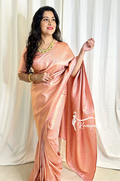 Peach Pure Soft Silk Saree With Attractive Blouse Piece