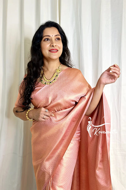 Peach Pure Soft Silk Saree With Attractive Blouse Piece