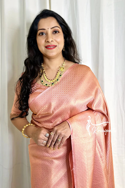 Peach Pure Soft Silk Saree With Attractive Blouse Piece