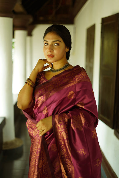Wine Pure Soft Silk Saree With Twirling Blouse Piece