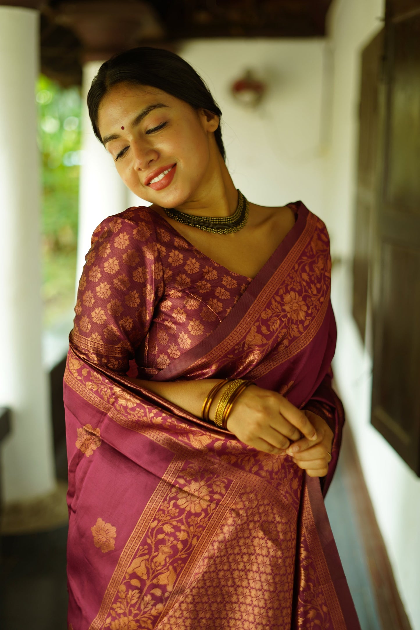 Wine Pure Soft Silk Saree With Twirling Blouse Piece
