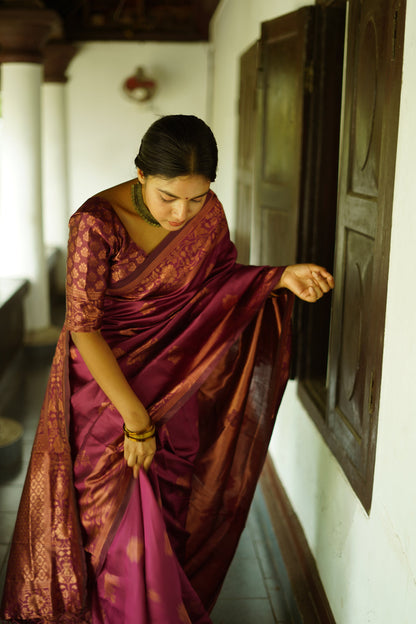 Wine Pure Soft Silk Saree With Twirling Blouse Piece