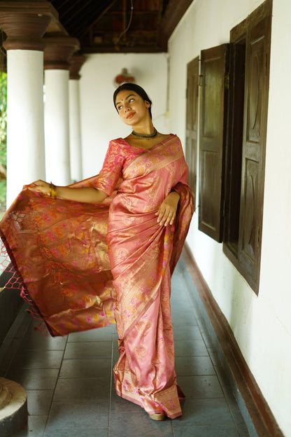 Orchid Pink Pure Soft Silk Saree With Twirling Blouse Piece