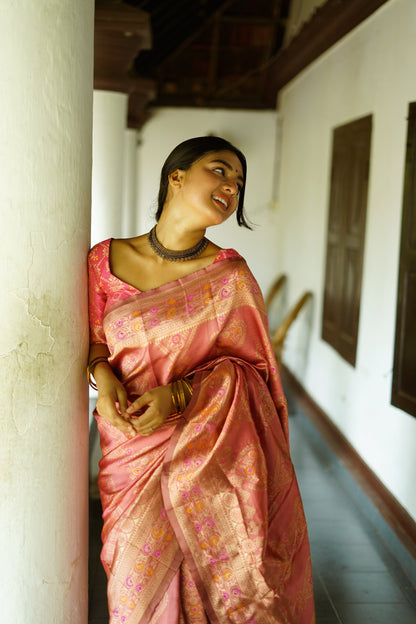 Orchid Pink Pure Soft Silk Saree With Twirling Blouse Piece