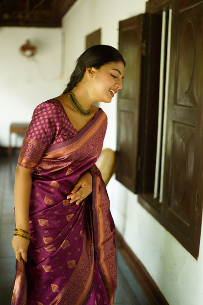 Wine Pure Soft Silk Saree With Twirling Blouse Piece