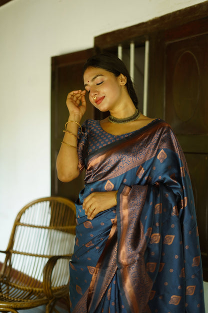 Blue Pure Soft Silk Saree With Twirling Blouse Piece