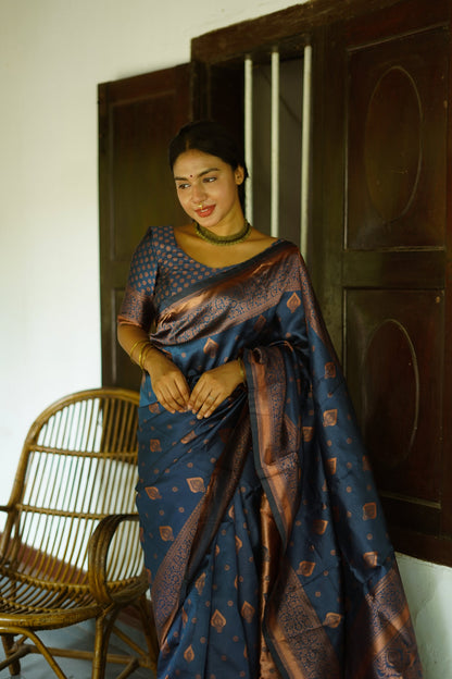 Blue Pure Soft Silk Saree With Twirling Blouse Piece