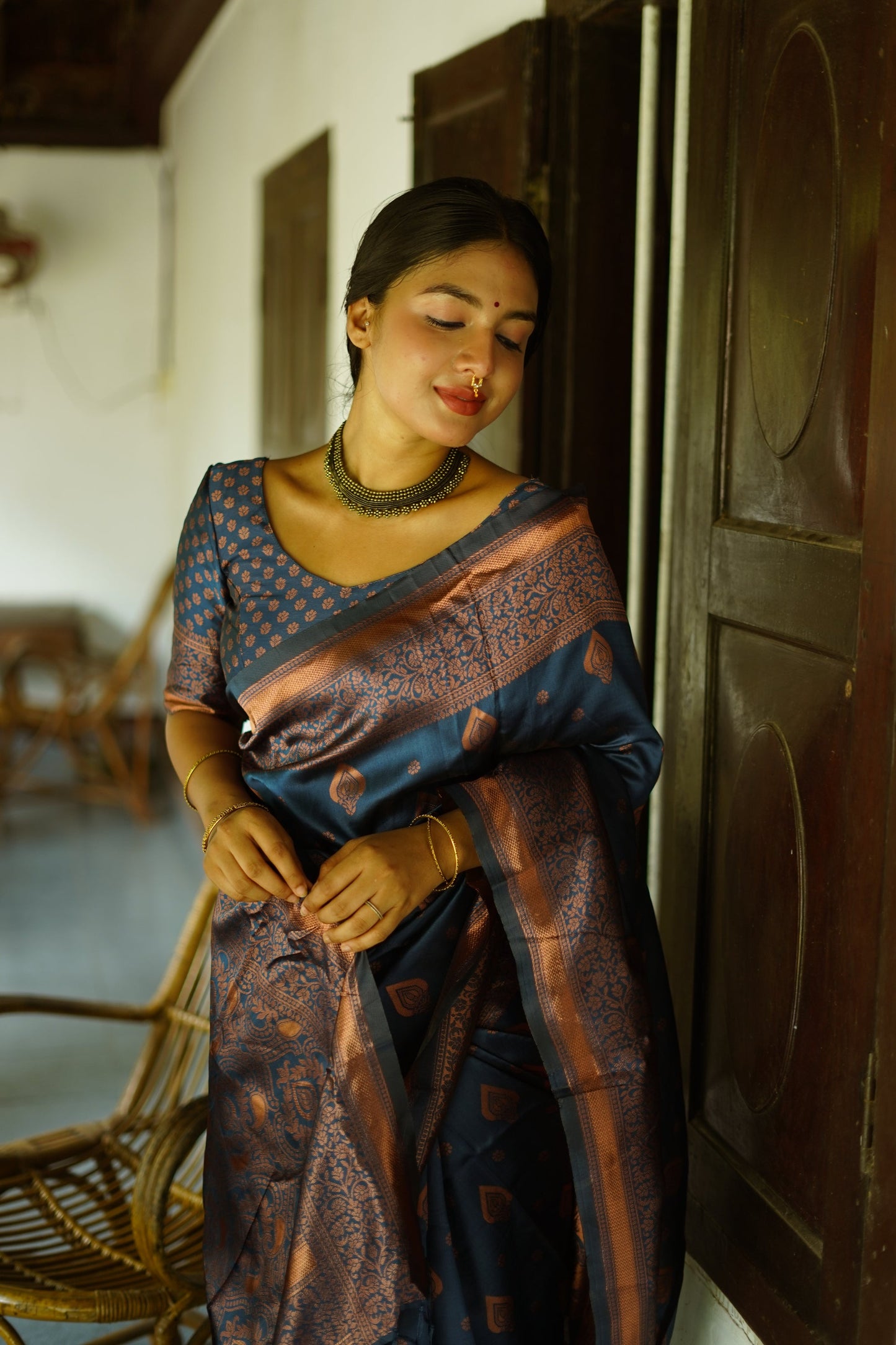 Blue Pure Soft Silk Saree With Twirling Blouse Piece