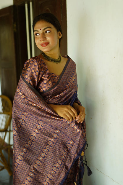 Blue Pure Soft Silk Saree With Twirling Blouse Piece