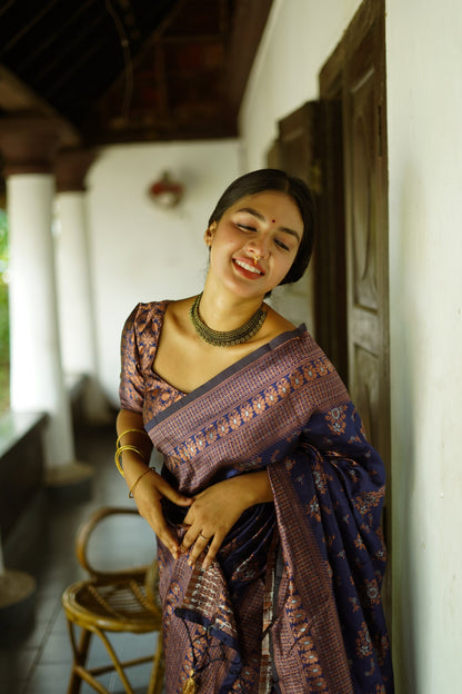 Blue Pure Soft Silk Saree With Twirling Blouse Piece