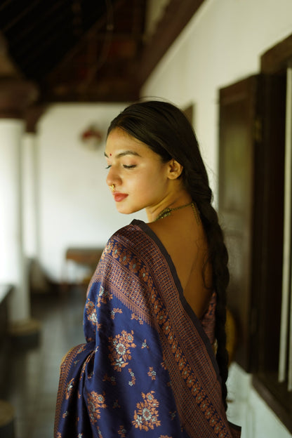 Blue Pure Soft Silk Saree With Twirling Blouse Piece