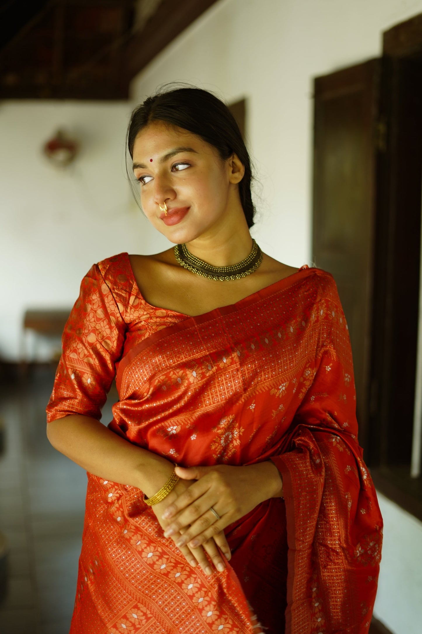 Red Pure Soft Silk Saree With Twirling Blouse Piece