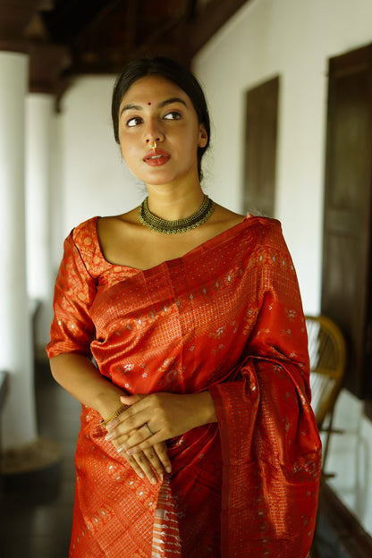 Red Pure Soft Silk Saree With Twirling Blouse Piece