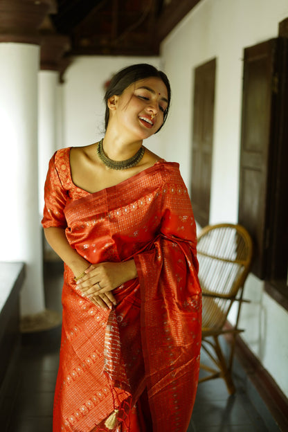 Red Pure Soft Silk Saree With Twirling Blouse Piece