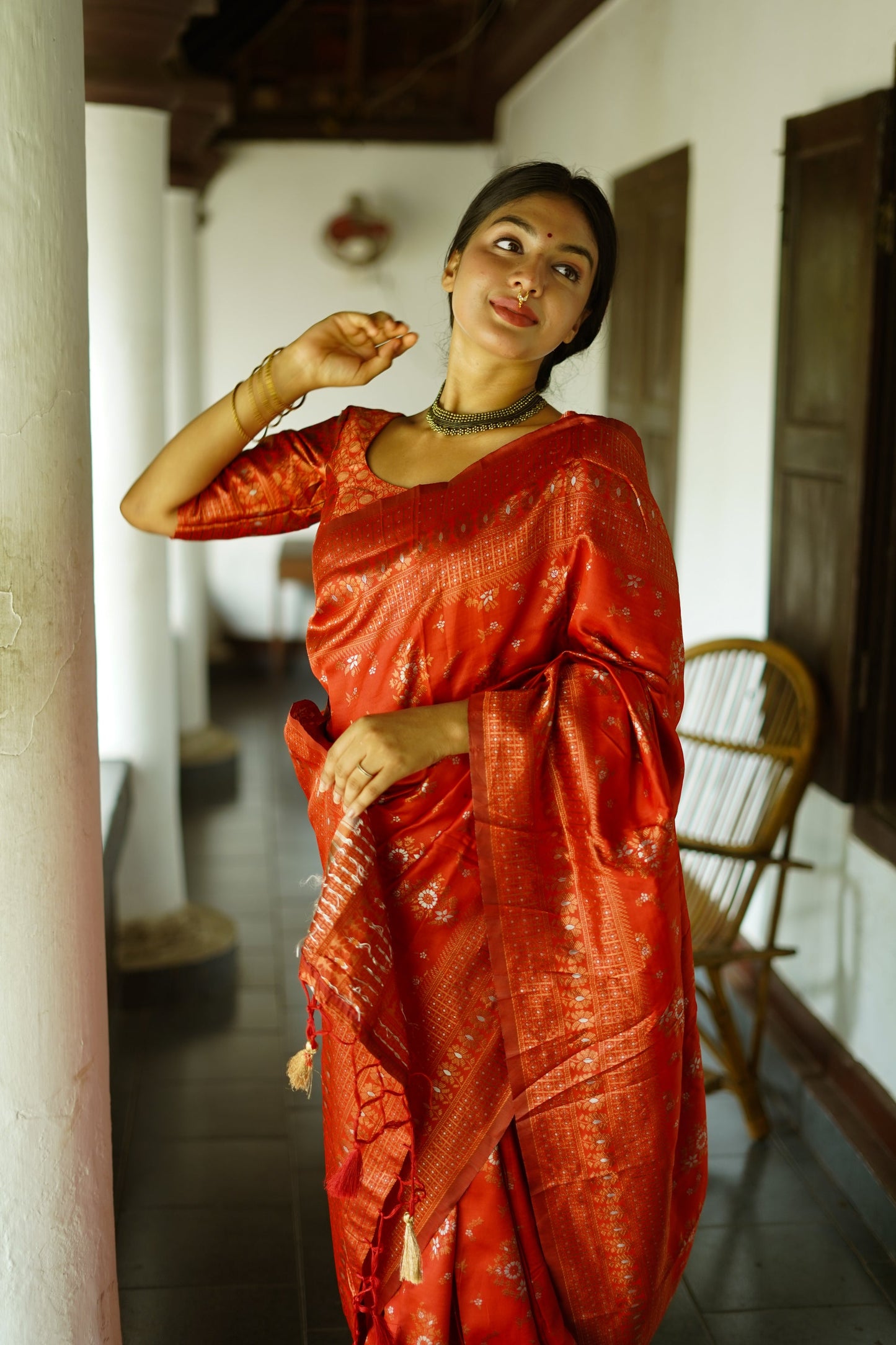 Red Pure Soft Silk Saree With Twirling Blouse Piece