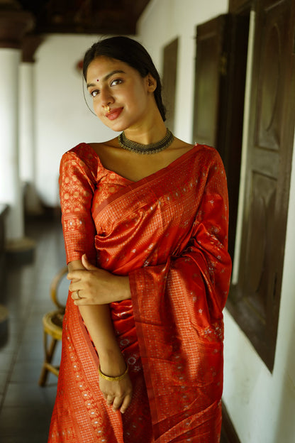 Red Pure Soft Silk Saree With Twirling Blouse Piece