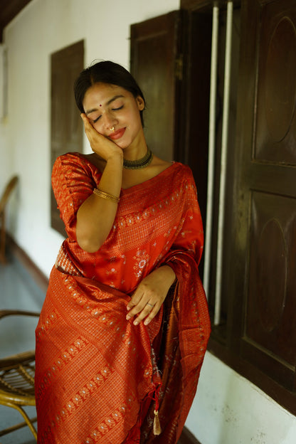 Red Pure Soft Silk Saree With Twirling Blouse Piece