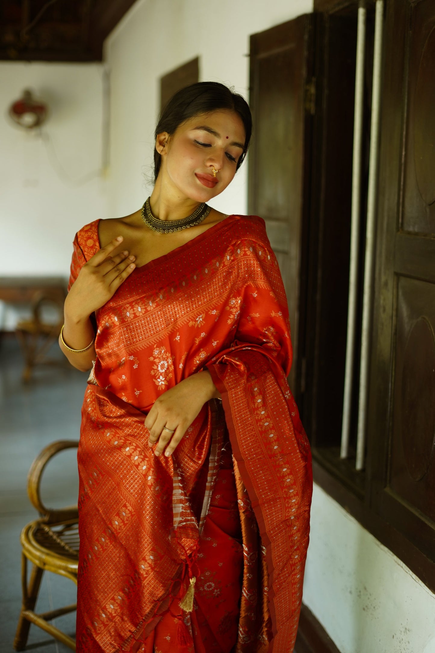 Red Pure Soft Silk Saree With Twirling Blouse Piece