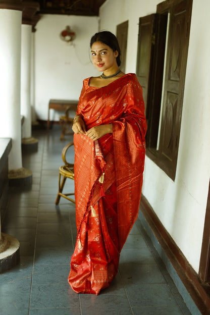 Red Pure Soft Silk Saree With Twirling Blouse Piece