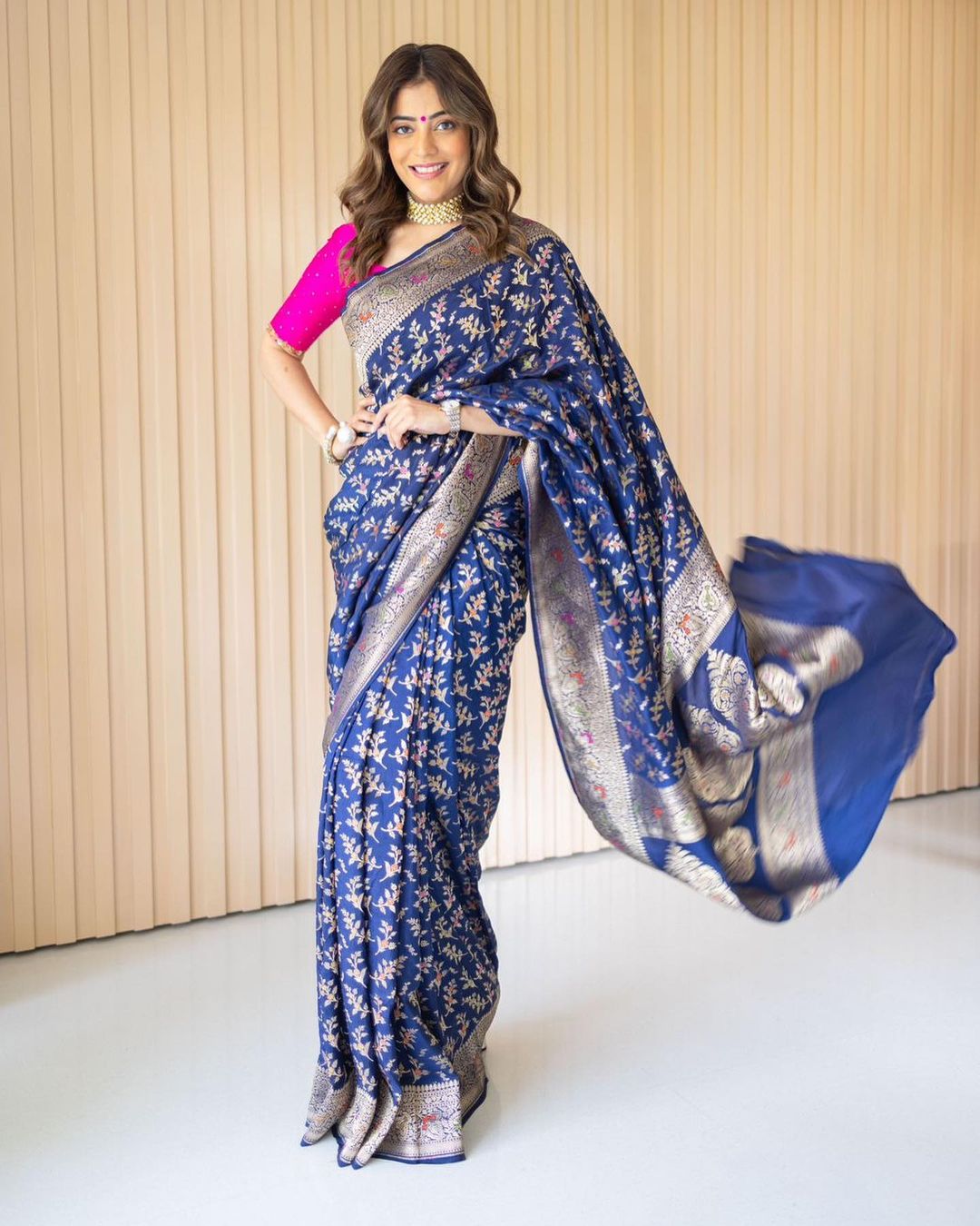 Navy Blue Pure Semi Silk Saree.