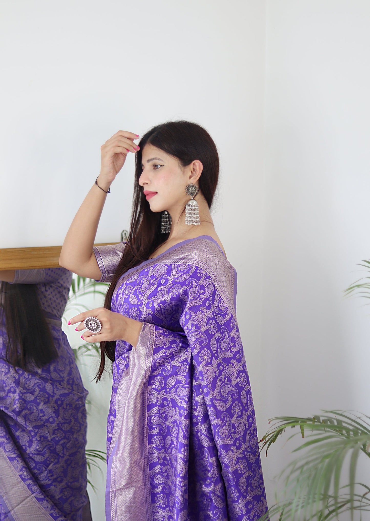 Lavender Pure Soft Silk Saree Stylish Blouse Piece