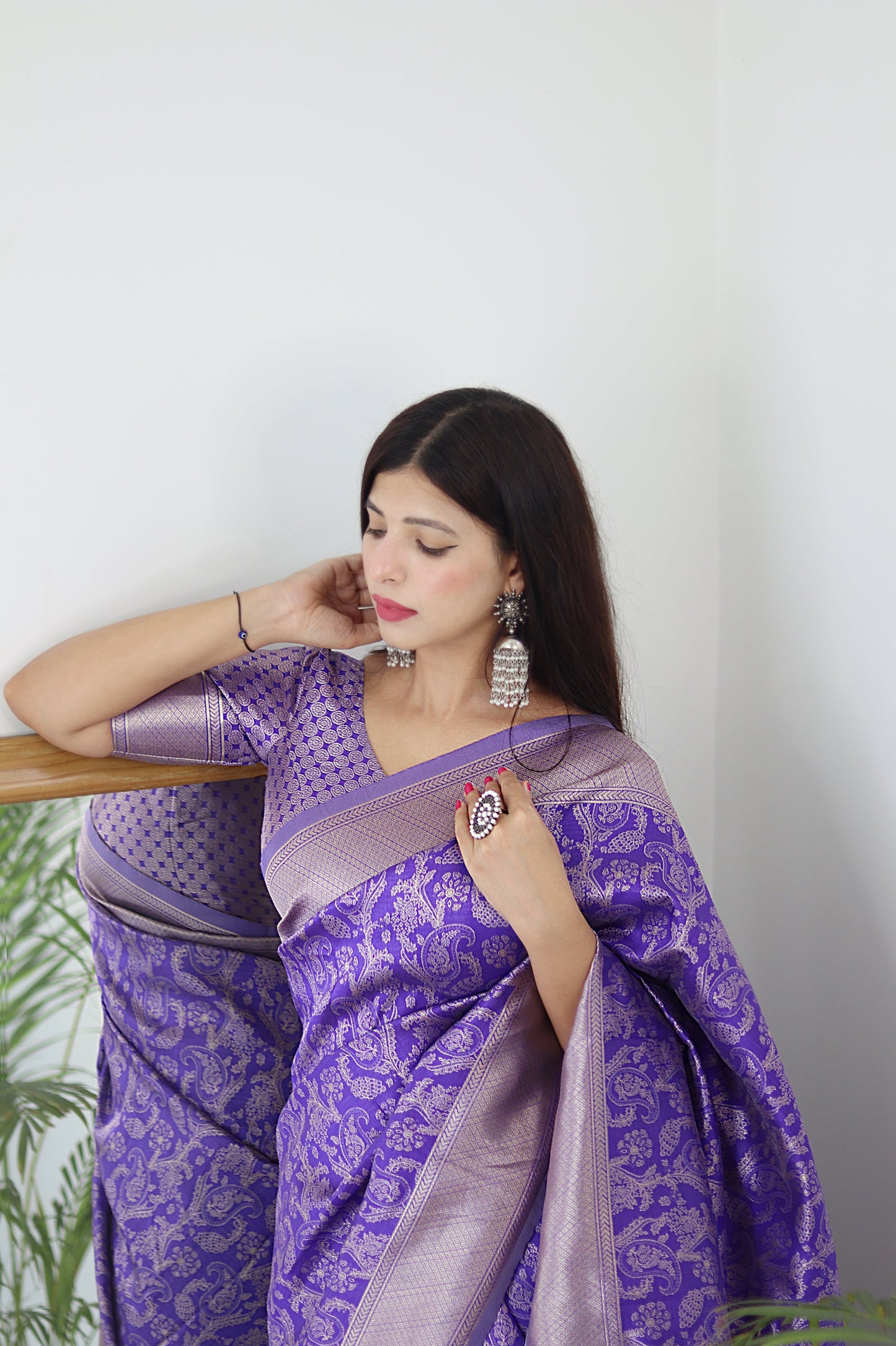 Lavender Pure Soft Silk Saree Stylish Blouse Piece