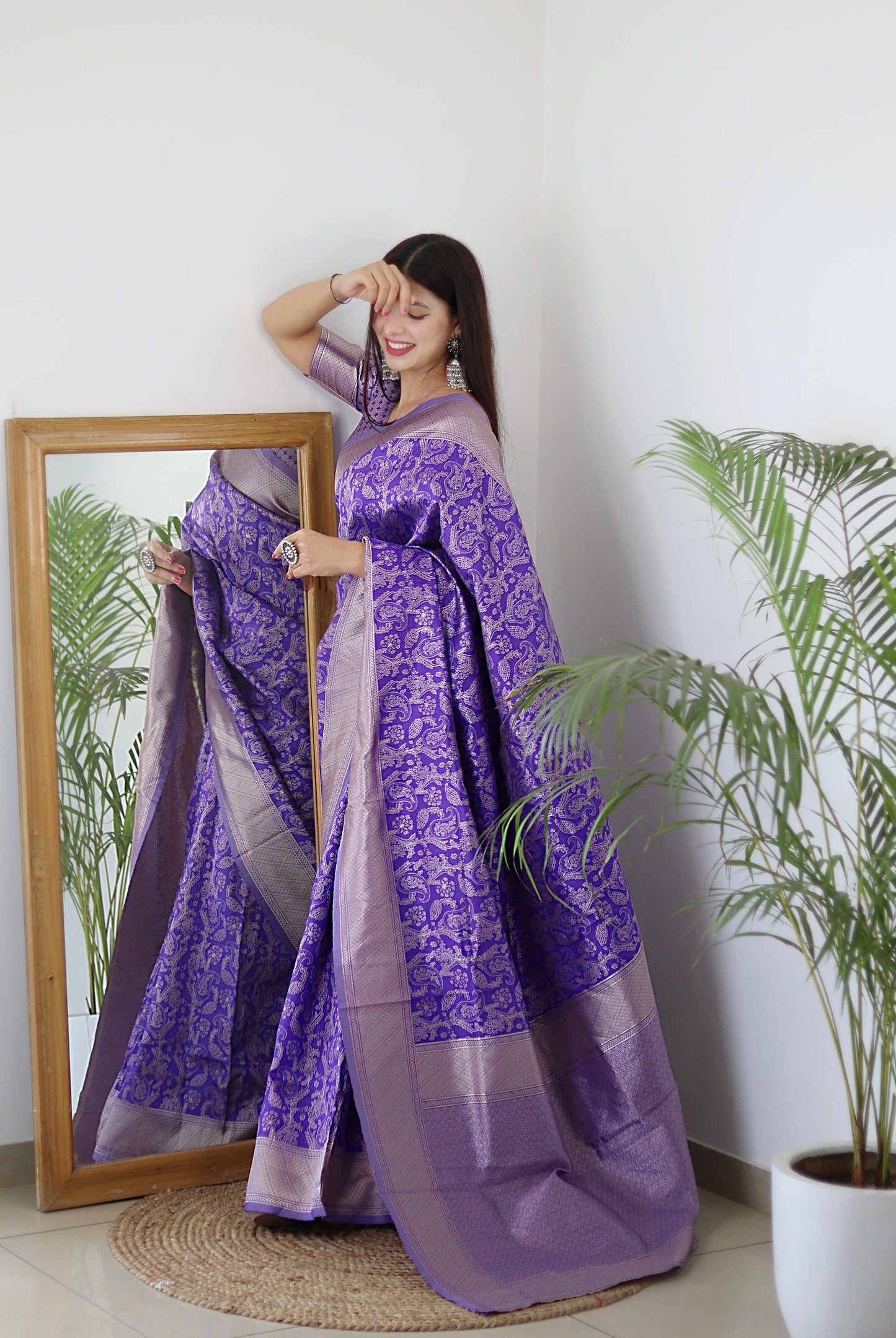 Lavender Pure Soft Silk Saree Stylish Blouse Piece