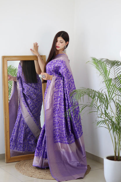 Lavender Pure Soft Silk Saree Stylish Blouse Piece