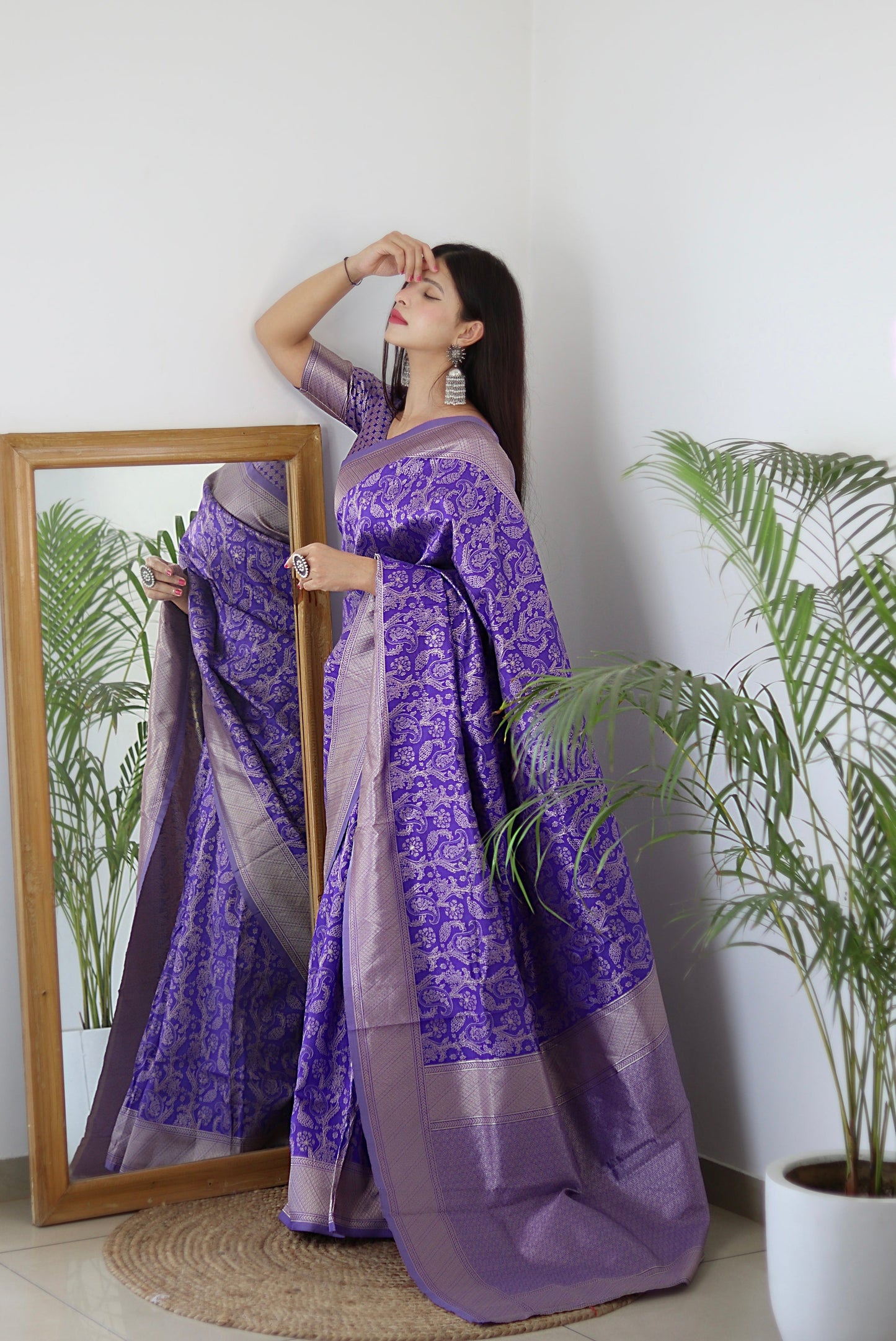 Lavender Pure Soft Silk Saree Stylish Blouse Piece