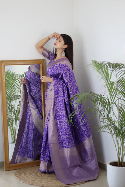 Lavender Pure Soft Silk Saree Stylish Blouse Piece