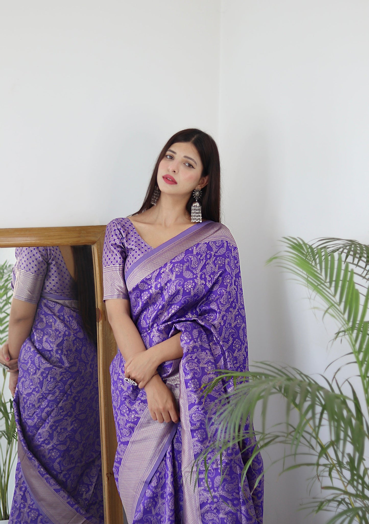 Lavender Pure Soft Silk Saree Stylish Blouse Piece