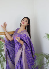 Lavender Pure Soft Silk Saree Stylish Blouse Piece