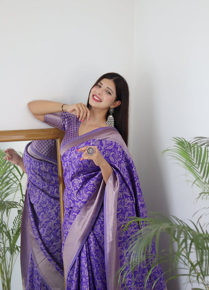 Lavender Pure Soft Silk Saree Stylish Blouse Piece