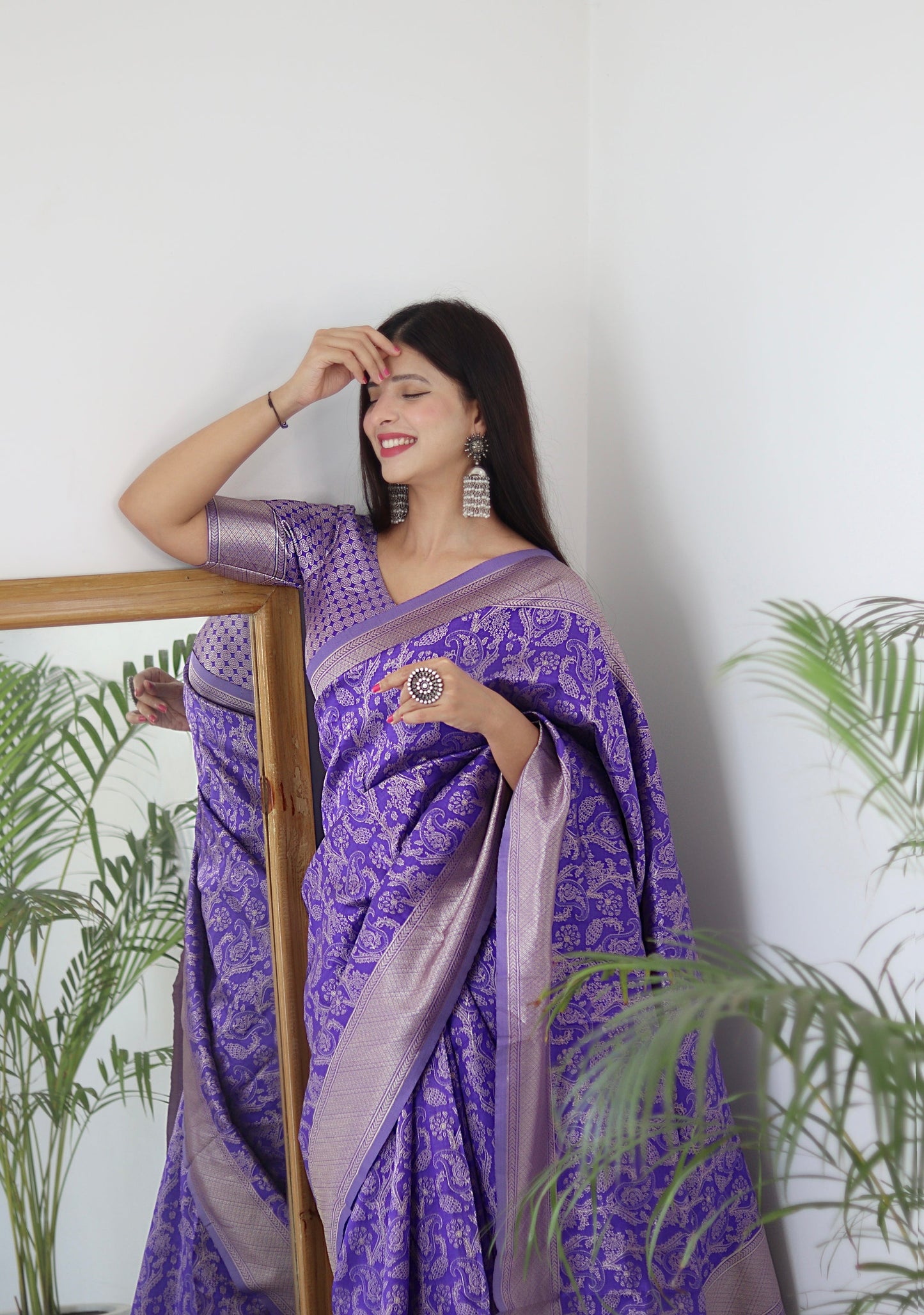 Lavender Pure Soft Silk Saree Stylish Blouse Piece