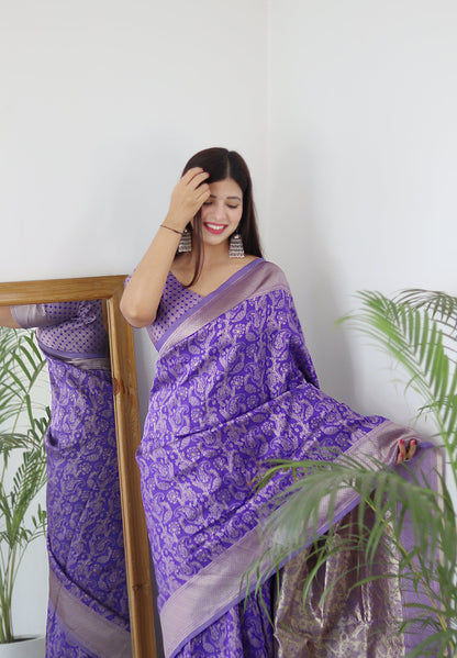 Lavender Pure Soft Silk Saree Stylish Blouse Piece