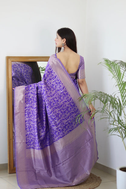 Lavender Pure Soft Silk Saree Stylish Blouse Piece