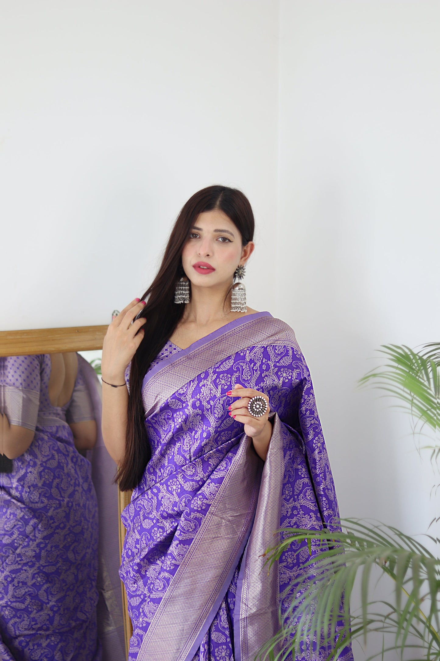 Lavender Pure Soft Silk Saree Stylish Blouse Piece