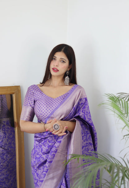 Lavender Pure Soft Silk Saree Stylish Blouse Piece