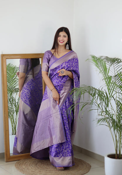 Lavender Pure Soft Silk Saree Stylish Blouse Piece